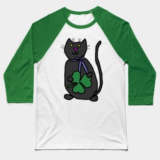 Saint Patricks Day Cat with Shamrock Baseball T-Shirt